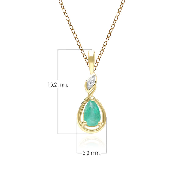 Gemondo Classic Pear Emerald & Diamond Pendant Necklace In 9ct Yellow Gold