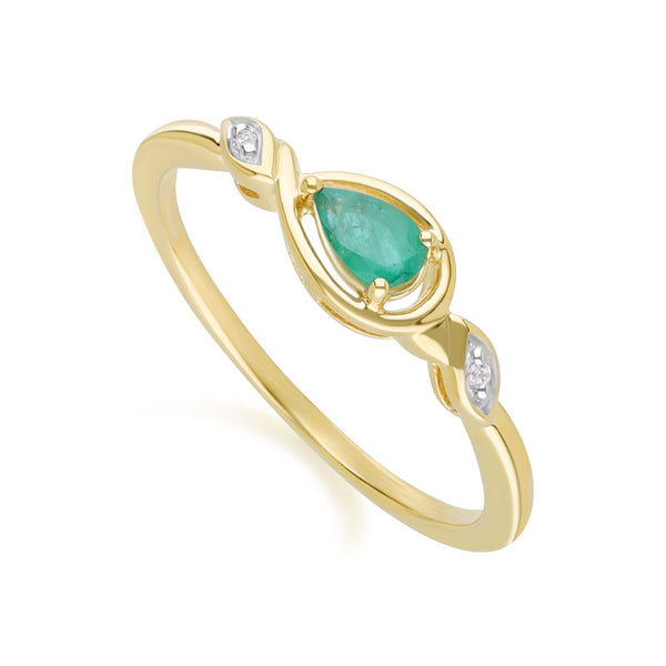 Gemondo Classic Pear Emerald & Diamond Ring In 9ct Yellow Gold