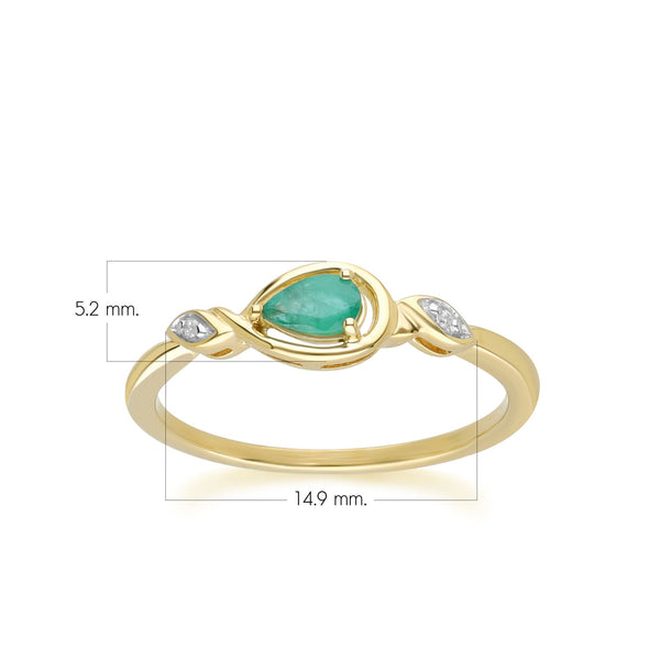 Gemondo Classic Pear Emerald & Diamond Ring In 9ct Yellow Gold
