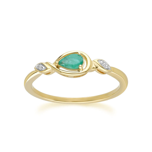 gemondo Classic Pear Emerald & Diamond Ring In 9ct Yellow Gold