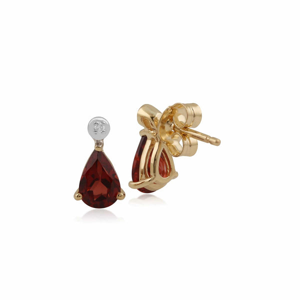 Gemondo Classic Pear Garnet & Diamond Drop Earrings In 9ct Yellow Gold