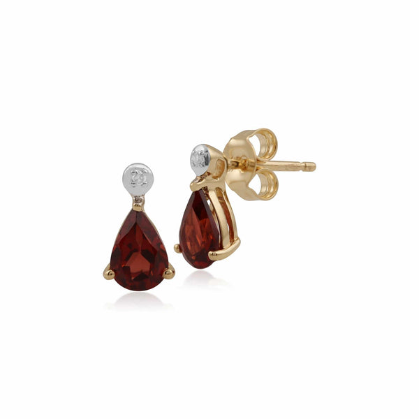 gemondo Classic Pear Garnet & Diamond Drop Earrings in 9ct Yellow Gold