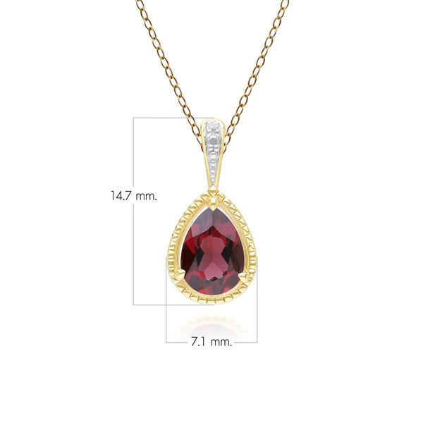 Gemondo Classic Pear Garnet & Diamond Pendant Necklace In 9ct Yellow Gold