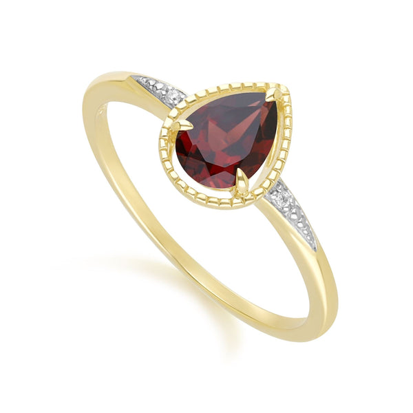 Gemondo Classic Pear Garnet & Diamond Ring In 9ct Yellow Gold