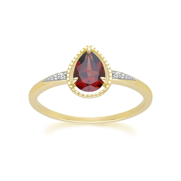 gemondo Classic Pear Garnet & Diamond Ring In 9ct Yellow Gold