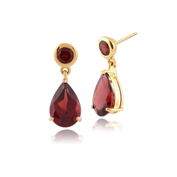gemondo Classic Pear Garnet Drop Earrings in 9ct Yellow Gold