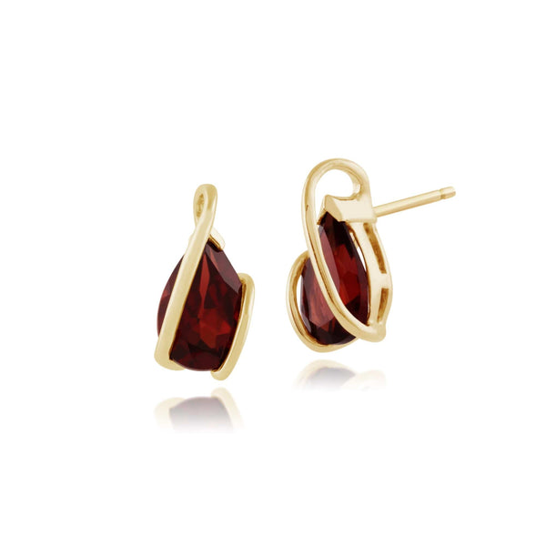 gemondo Classic Pear Garnet Stud Earrings in 9ct Yellow Gold