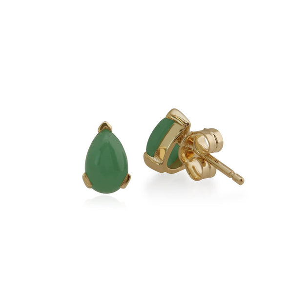 Gemondo Classic Pear Green Jade Stud Earrings In 9ct Yellow Gold