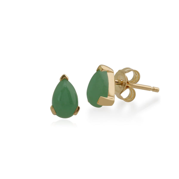 gemondo Classic Pear Green Jade Stud Earrings in 9ct Yellow Gold