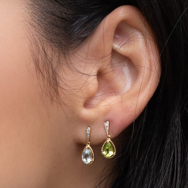 Gemondo Classic Pear Peridot & Diamond Drop Earrings In 9ct Yellow Gold