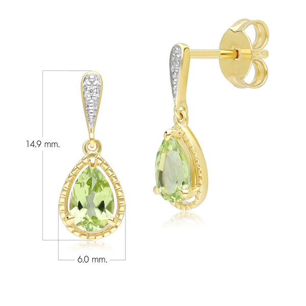 Gemondo Classic Pear Peridot & Diamond Drop Earrings In 9ct Yellow Gold