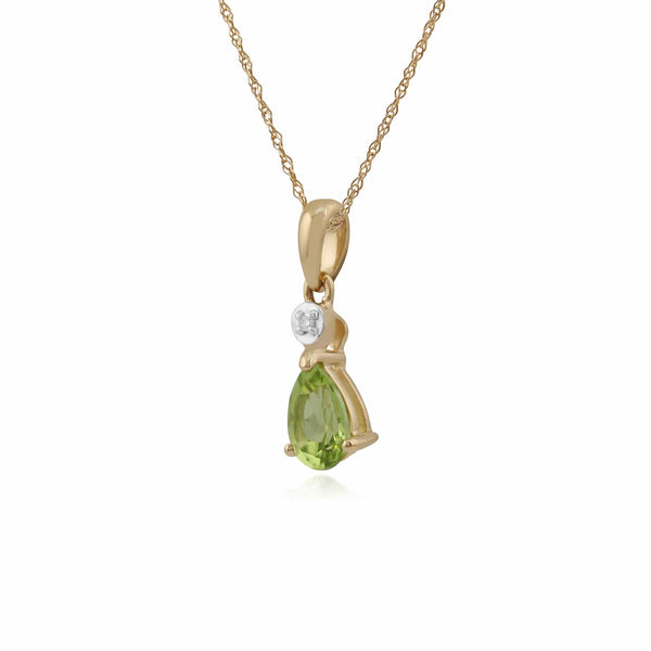 Gemondo Classic Pear Peridot & Diamond Pendant In 9ct Yellow Gold