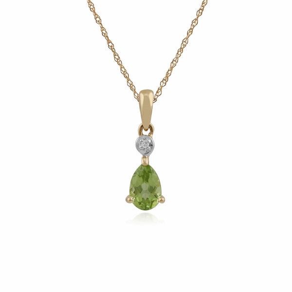 gemondo Classic Pear Peridot & Diamond Pendant in 9ct Yellow Gold