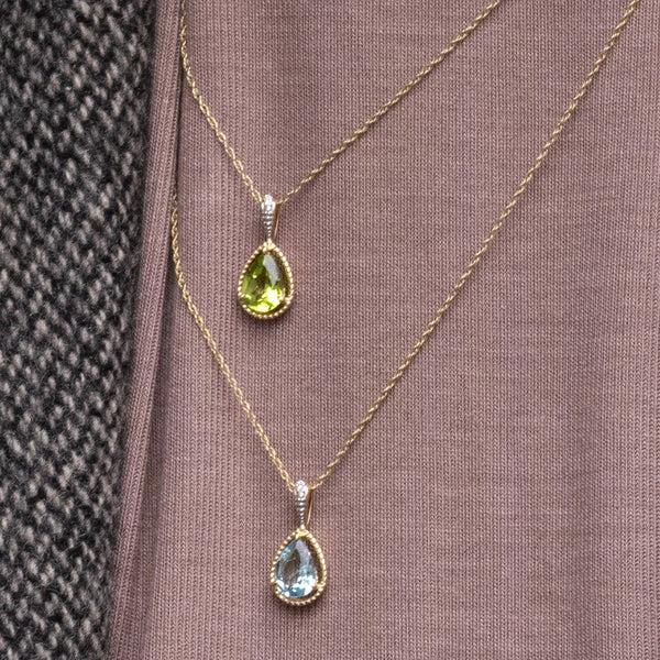 Gemondo Classic Pear Peridot & Diamond Pendant Necklace In 9ct Yellow Gold