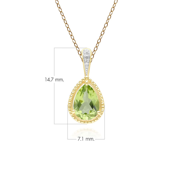 Gemondo Classic Pear Peridot & Diamond Pendant Necklace In 9ct Yellow Gold