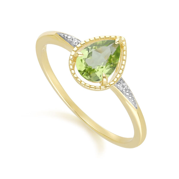 Gemondo Classic Pear Peridot & Diamond Ring In 9ct Yellow Gold