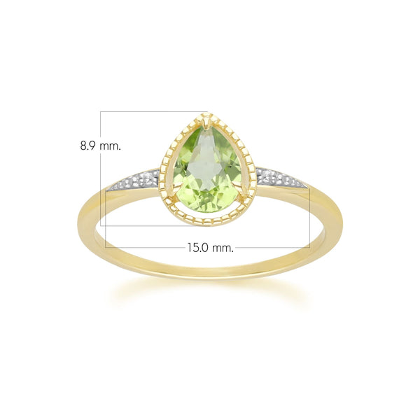 Gemondo Classic Pear Peridot & Diamond Ring In 9ct Yellow Gold