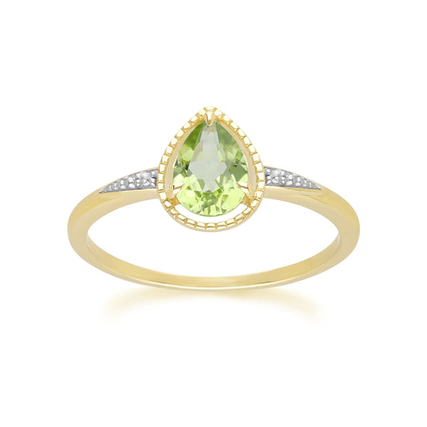 gemondo Classic Pear Peridot & Diamond Ring In 9ct Yellow Gold