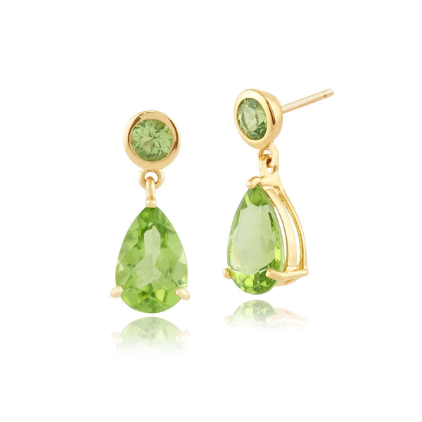 gemondo Classic Pear Peridot Drop Earrings in 9ct Yellow Gold
