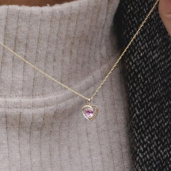 Gemondo Classic Pear Pink Tourmaline & Diamond Heart Pendant Necklace In 9ct Yellow Gold