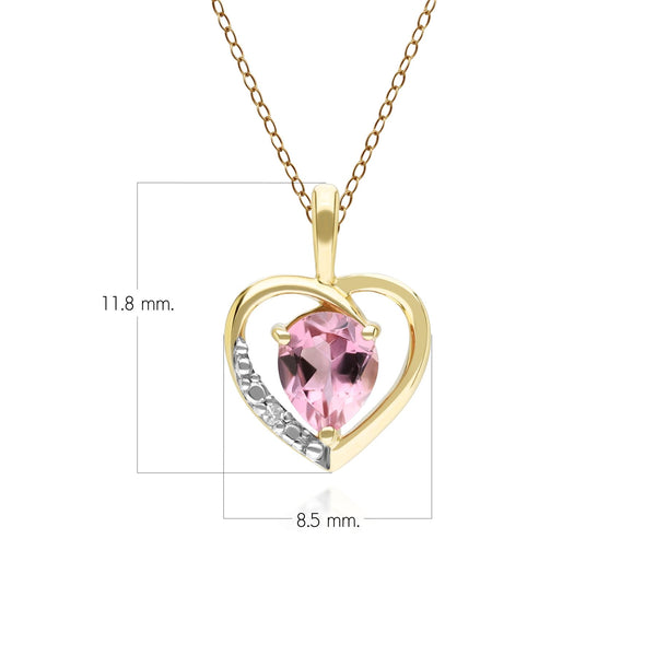 Gemondo Classic Pear Pink Tourmaline & Diamond Heart Pendant Necklace In 9ct Yellow Gold