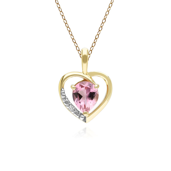 gemondo Classic Pear Pink Tourmaline & Diamond Heart Pendant Necklace In 9ct Yellow Gold