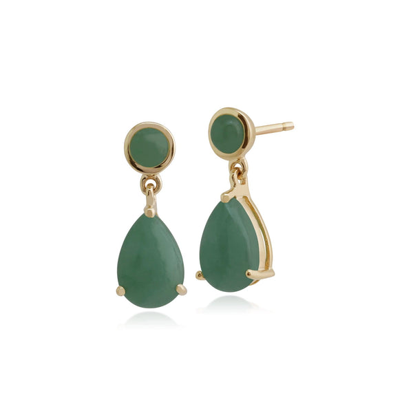 gemondo Classic Pear & Round Green Jade Drop Earrings in 9ct Yellow Gold