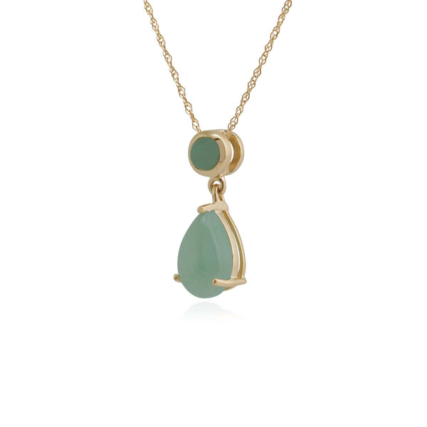 Gemondo Classic Pear & Round Green Jade Pendant In 9ct Yellow Gold