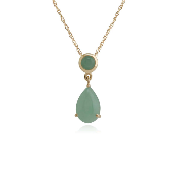 gemondo Classic Pear & Round Green Jade Pendant in 9ct Yellow Gold
