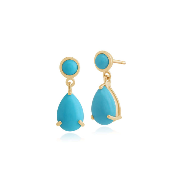 gemondo Classic Pear & Round Turquoise Drop Earrings in 9ct Yellow Gold
