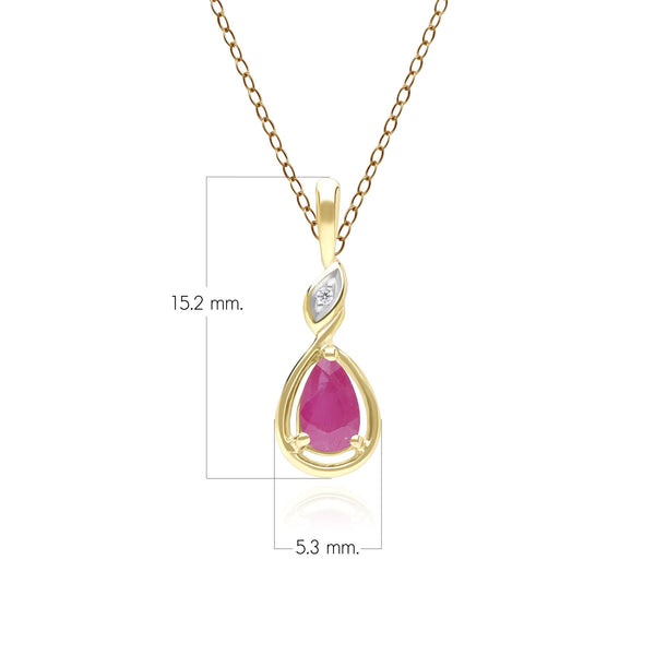Gemondo Classic Pear Ruby & Diamond Pendant Necklace In 9ct Yellow Gold