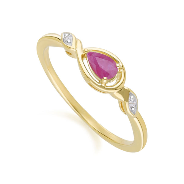 Gemondo Classic Pear Ruby & Diamond Ring In 9ct Yellow Gold