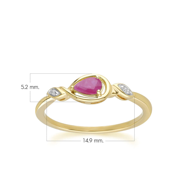 Gemondo Classic Pear Ruby & Diamond Ring In 9ct Yellow Gold