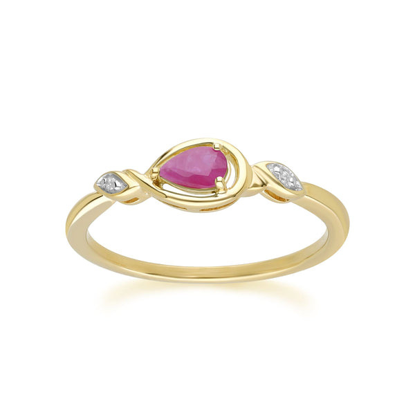 gemondo Classic Pear Ruby & Diamond Ring In 9ct Yellow Gold