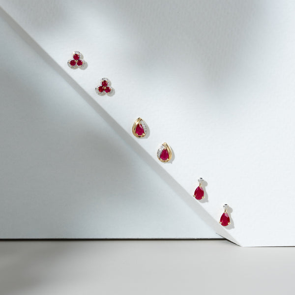 Gemondo Classic Pear Ruby & Diamond Tear Drop Stud Earrings In 9ct Yellow Gold