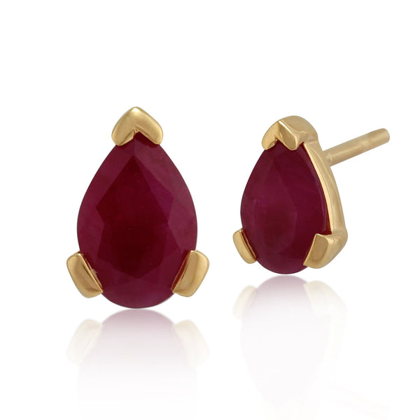 gemondo Classic Pear Ruby Stud Earrings in 9ct Yellow Gold