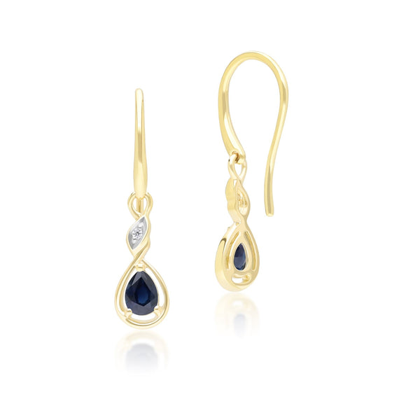 Gemondo Classic Pear Sapphire & Diamond Drop Earrings In 9ct Yellow Gold