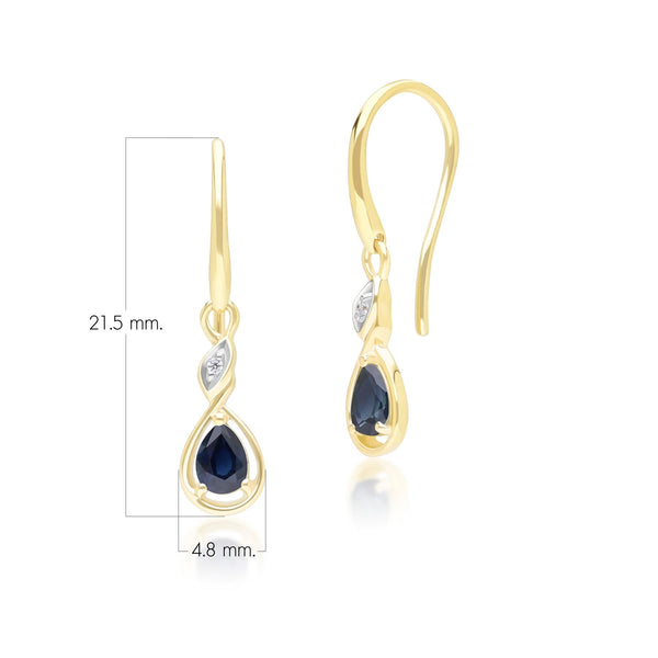 Gemondo Classic Pear Sapphire & Diamond Drop Earrings In 9ct Yellow Gold