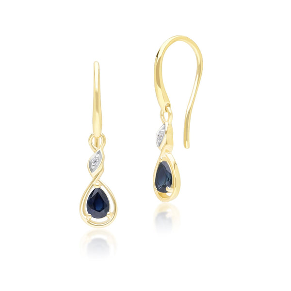 gemondo Classic Pear Sapphire & Diamond Drop Earrings In 9ct Yellow Gold