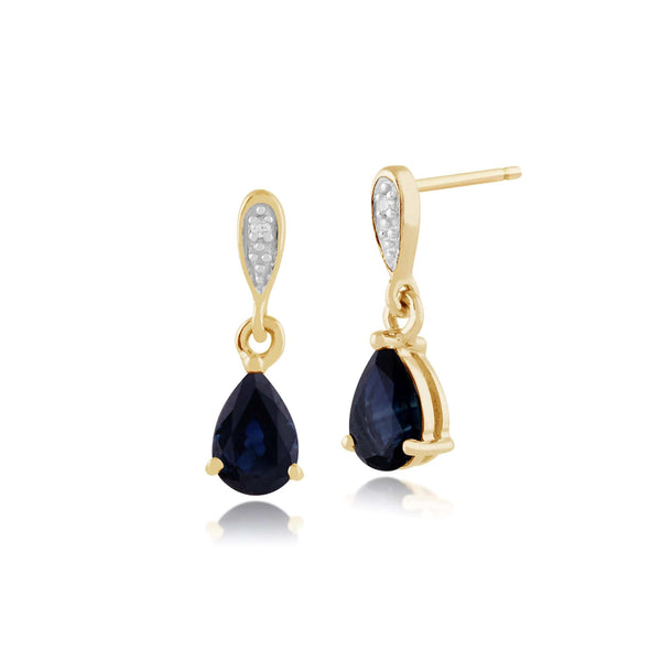 gemondo Classic Pear Sapphire & Diamond Drop Earrings in 9ct Yellow Gold