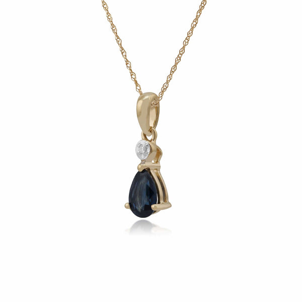 Gemondo Classic Pear Sapphire & Diamond Pendant In 9ct Yellow Gold