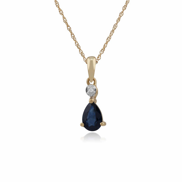 gemondo Classic Pear Sapphire & Diamond Pendant in 9ct Yellow Gold