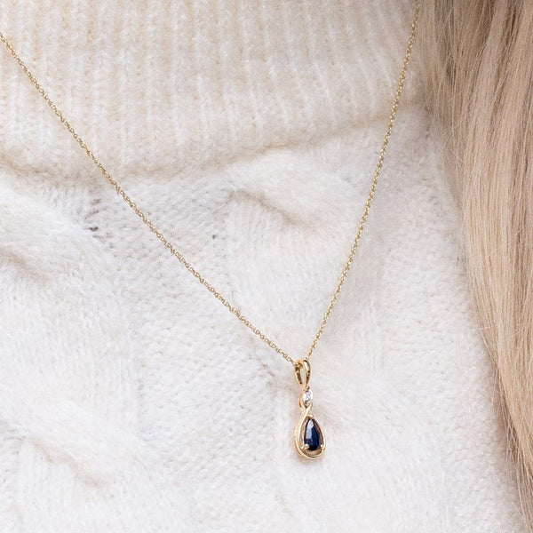 Gemondo Classic Pear Sapphire & Diamond Pendant Necklace In 9ct Yellow Gold