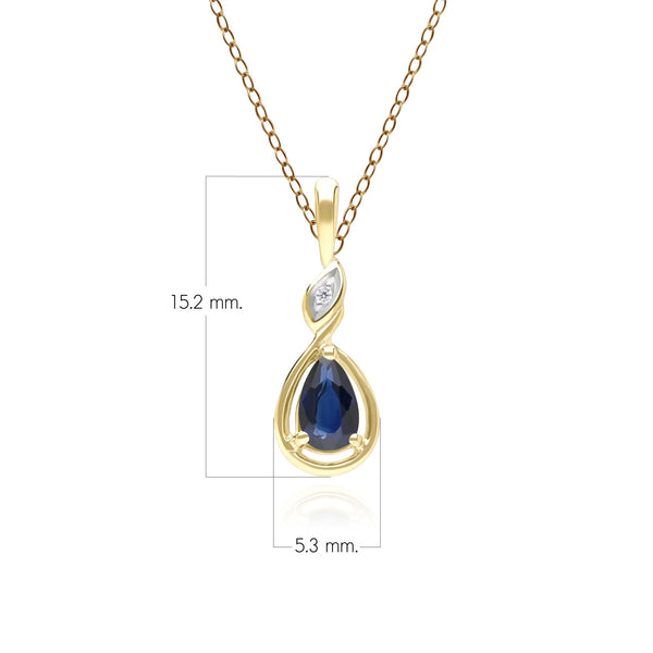Gemondo Classic Pear Sapphire & Diamond Pendant Necklace In 9ct Yellow Gold