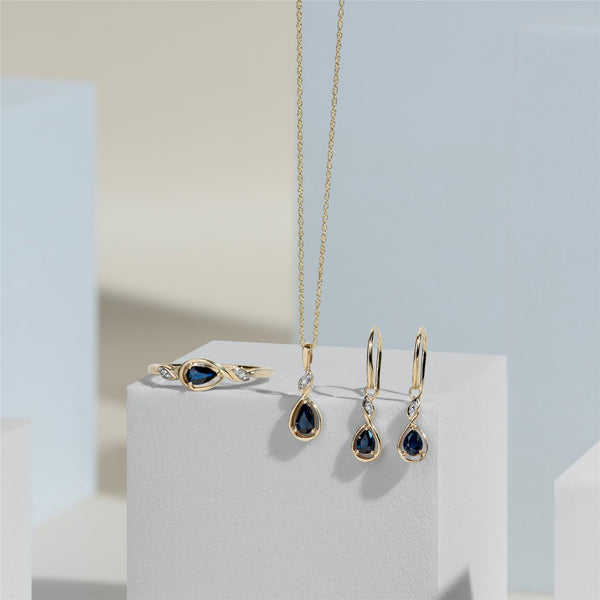 Gemondo Classic Pear Sapphire & Diamond Pendant Necklace In 9ct Yellow Gold