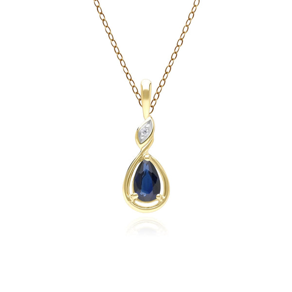 gemondo Classic Pear Sapphire & Diamond Pendant Necklace In 9ct Yellow Gold