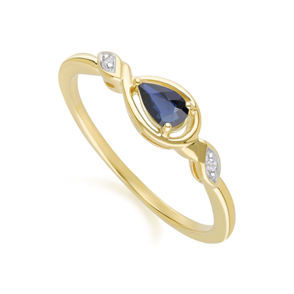 Gemondo Classic Pear Sapphire & Diamond Ring In 9ct Yellow Gold