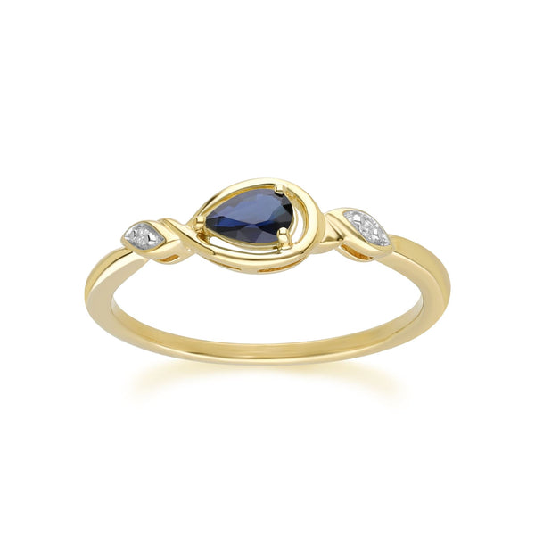 gemondo Classic Pear Sapphire & Diamond Ring In 9ct Yellow Gold