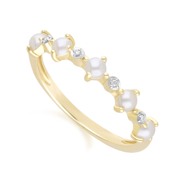 Gemondo Classic Pearl & Diamond Eternity Ring In 9ct Yellow Gold
