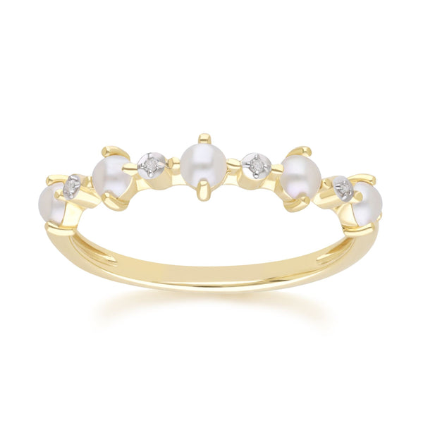gemondo Classic Pearl & Diamond Eternity Ring in 9ct Yellow Gold